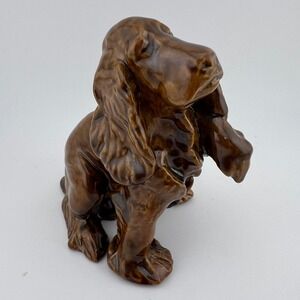 Rookwood Pottery Dog Figurine 1987 Brown Glaze Spaniel Hound Paw Mark